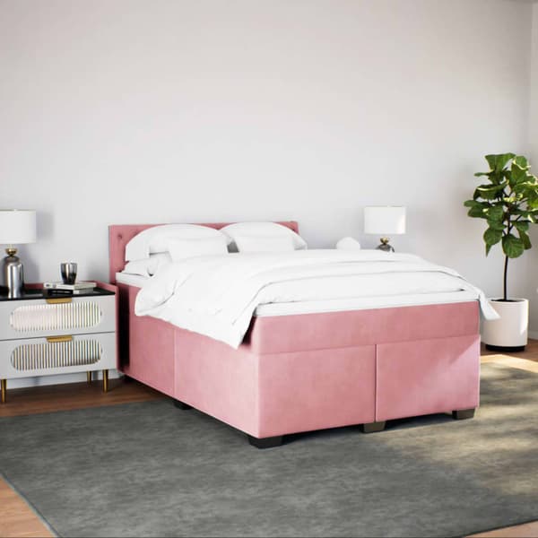 Ramsäng med madrass rosa 140x190 cm sammet