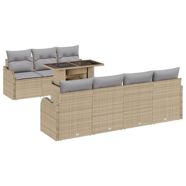Trädgårdsoffset med kudde 8 pcs Beige Poly rattan