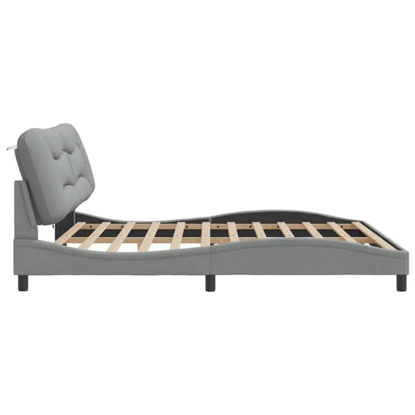 Bed Frame with LED without Mattress "Hvar" Light Grey 200x200 cm Fabric