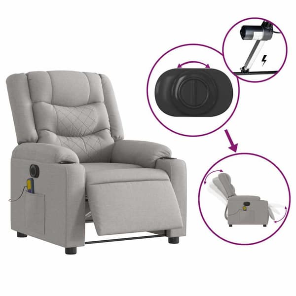 Elektrisk massagefåtölj molngrå tyg