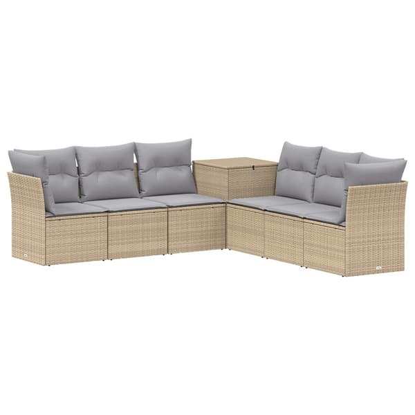 Soffset 7 st Beige och Ljusgrå Poly Rattan och stål