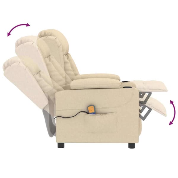 Massagefåtölj gräddvit tyg