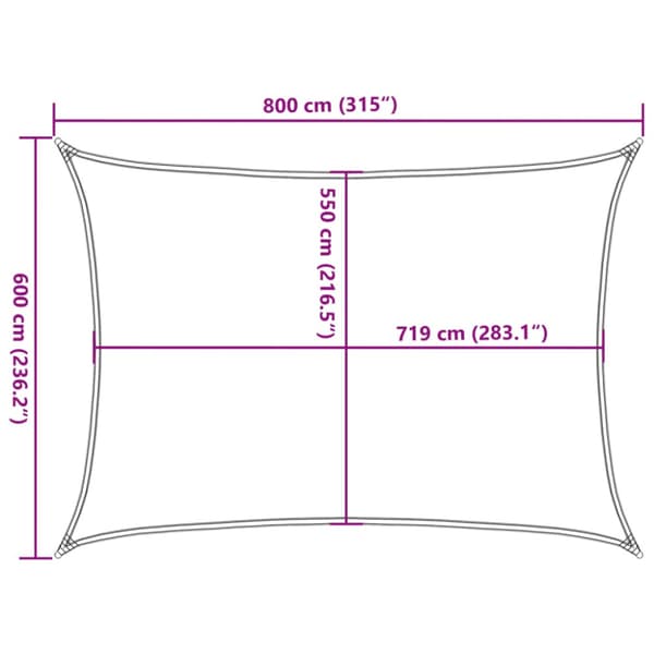 Solsegel 160 g/m² rektangulär ljusgrå 6x8 m HDPE