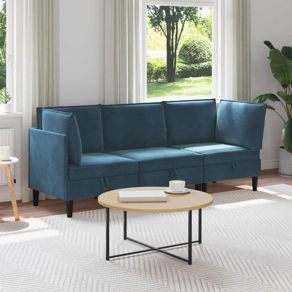 Möbelset för vardagsrummet med kudde 3 pcs Blå Sammet