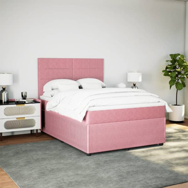 Ramsäng med madrass rosa 140x190 cm sammet