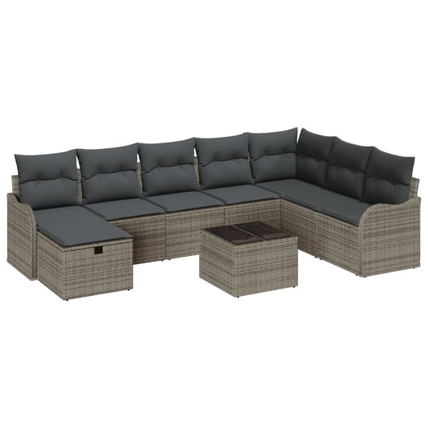 Trädgårdsoffset med kudde med lagring 9 pcs Grå Poly rattan