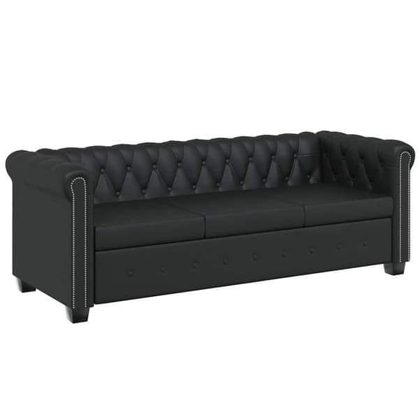 Chesterfield 3-sits konstläder svart