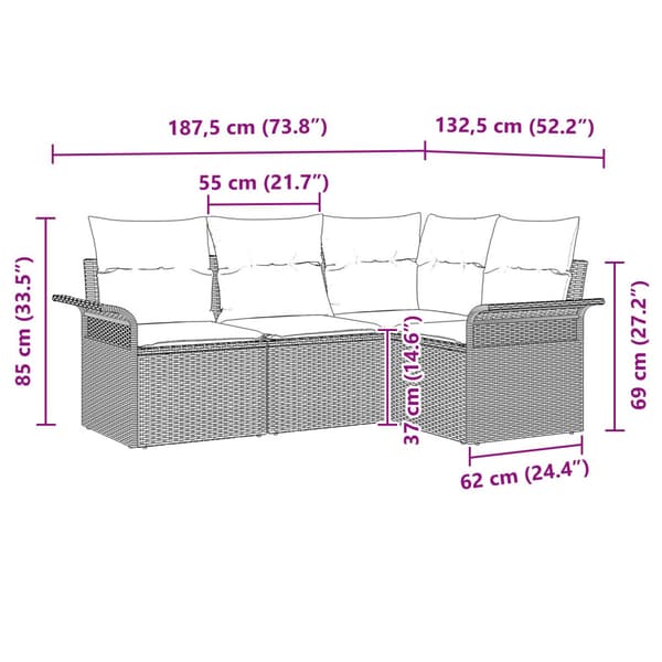 Trädgårdsoffset med kudde 4 pcs Grå konstrotting