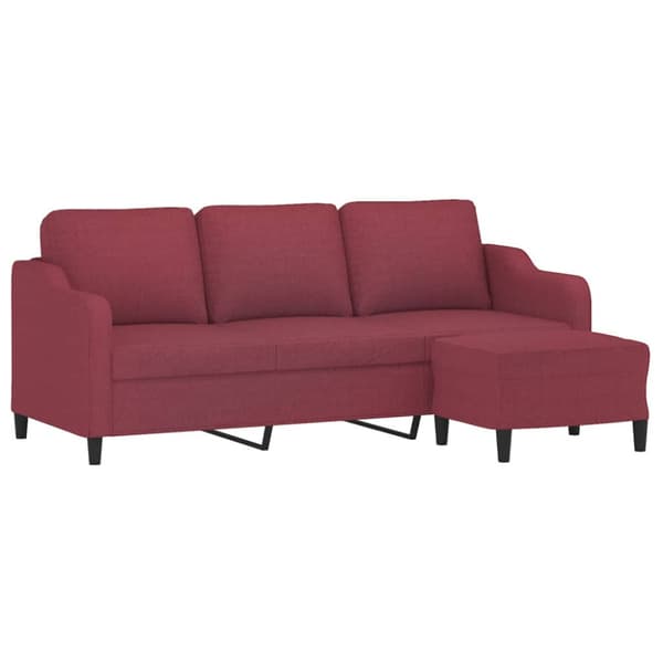 3-sitssoffa med fotstöd vinröd 180 cm tyg