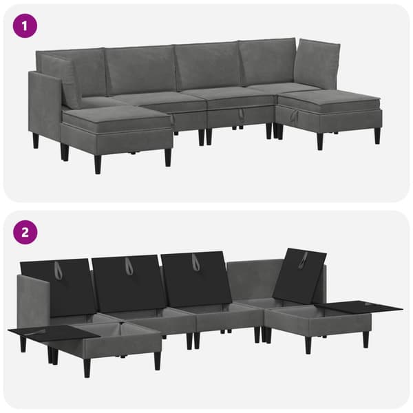 Möbelset för vardagsrummet med kudde 6 pcs Mörkgrå Sammet