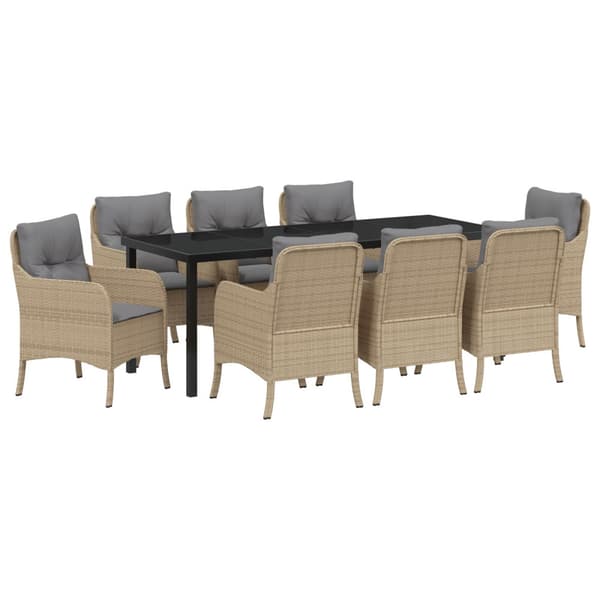 Trädgårdsmöbelset med kudde 9 pcs Beige konstrotting