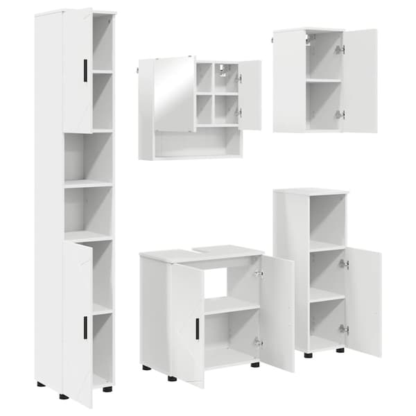 Badrumsmöbelset Väggmonterad 5 pcs Vit Konstruerat trä & Metall