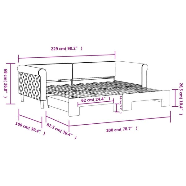 Dagbädd utdragbar ljusgrå 90x200 cm sammet