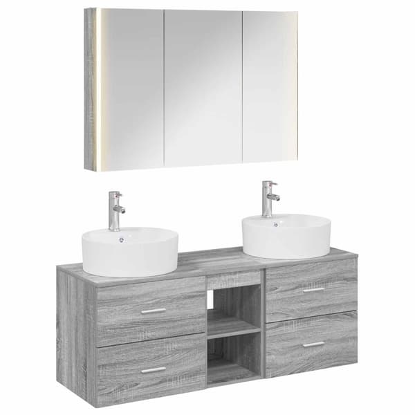 Badrumsmöbelset 4 pcs Grå Sonoma Konstruerat trä och glas