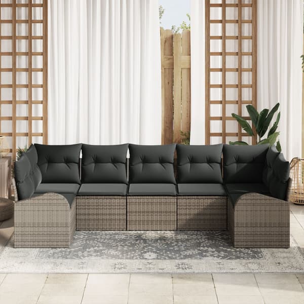 Trädgårdsoffset med kudde 7 pcs Grå Poly Rattan