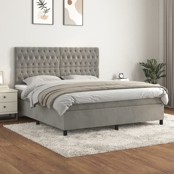 Ramsäng med madrass ljusgrå 180x200 cm sammet