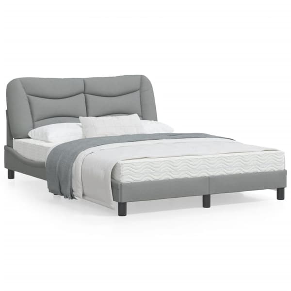 Bed Frame with LED without Mattress "Hvar" Light Grey 140x200 cm Fabric