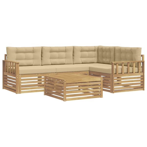 Utomhussoffset med kudde 6 pcs Vit och Beige Polyester
