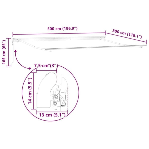 Markisram Vit 500 × 300 cm Aluminium