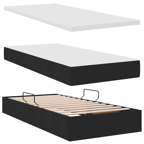 Förvaringssäng med madrass Svart 100 x 200 cm Polyester