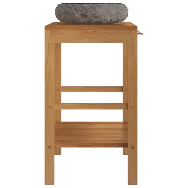 Badrumsunderskåp teak med handfat marmor svart