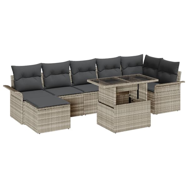 Trädgårdsoffset med kudde 8 pcs Ljusgrå Poly rattan