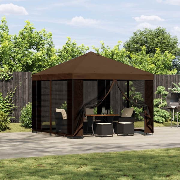 Paviljong 3 x 3 m Brun Polyester och Stål 190 gsm