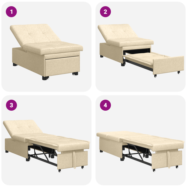 Pull Out Sofa Bed Kräm 194 x 50 x 82 cm tyg