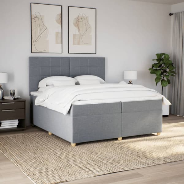 Ramsäng med madrass ljusgrå 200x200 cm tyg