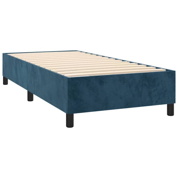 Ramsäng med madrass & LED mörkblå 90x200 cm sammet