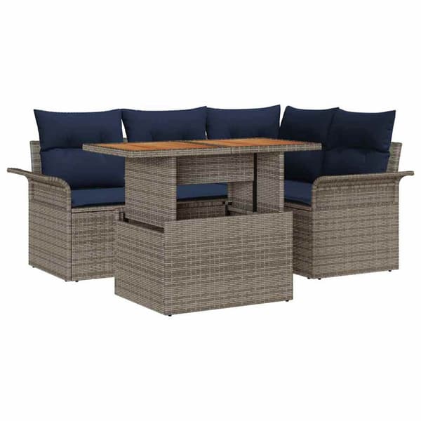 Trädgårdsoffset med lagring 5 pcs Grå Poly rattan