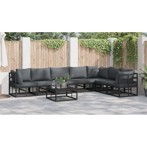 Trädgårdsoffset med kudde 8 pcs Svart Aluminium