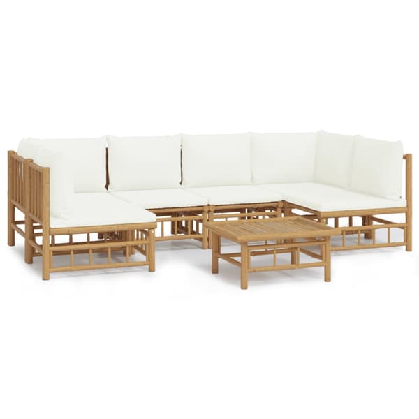 Loungegrupp 7 delar gräddvita dynor bambu