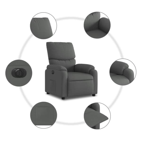 Elektrisk reclinerfåtölj mörkgrå tyg