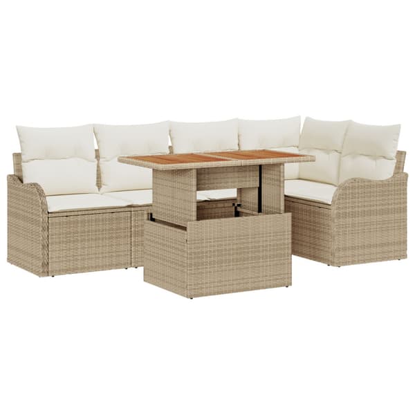 Trädgårdsoffset med lagring 6 pcs Beige Poly rattan