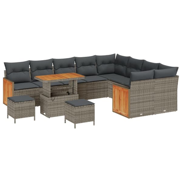 Trädgårdsoffset 12 pcs Grå Poly Rattan och Pulverlackerad Stål