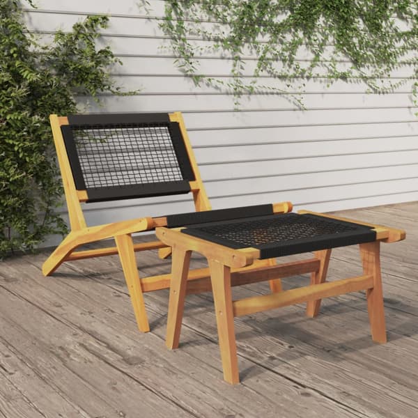 Trädgårdsstol med fotstöd massiv teak och polyester
