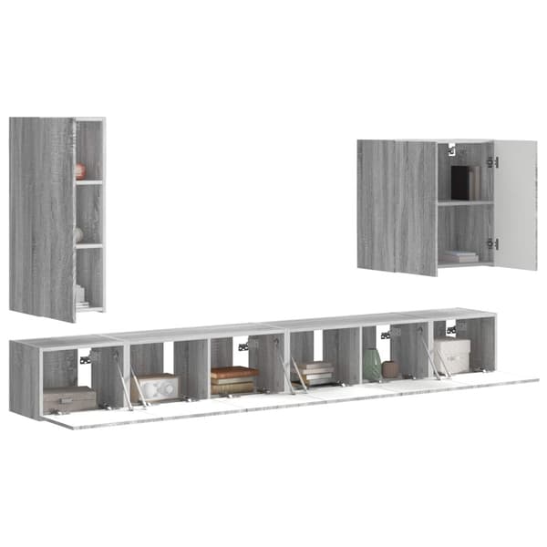TV väggskåp set Väggmonterad 6 pcs Grå Sonoma