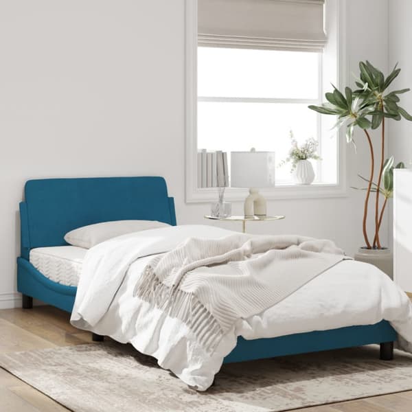 Bed Frame with Headboard "Dover" Blue 100x200 cm Velvet