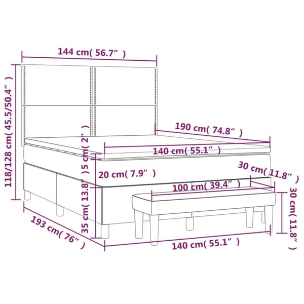 Ramsäng med madrass mörkgrå 140x190 cm sammet