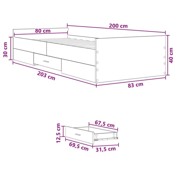 Sängram med förvaring Grå Sonoma 80 x 200 cm Konstruerat trä