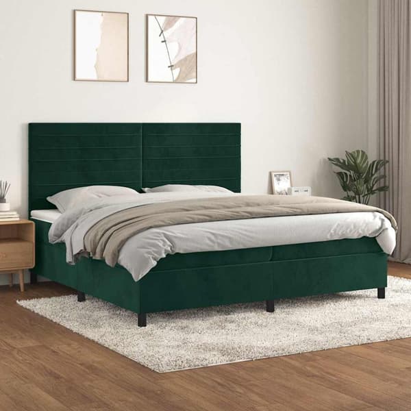 Ramsäng med madrass mörkgrön 200x200 cm sammet