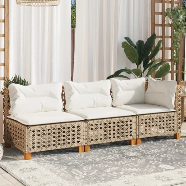 Trädgårdssoffa 3-sits med dynor konstrotting beige