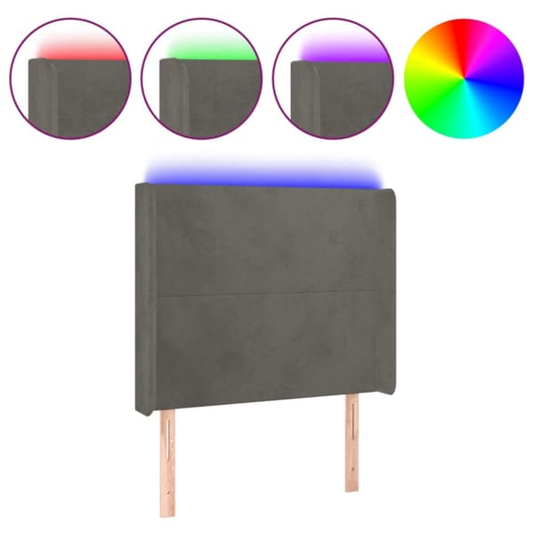 Sänggavel LED mörkgrå 103x16x118/128 cm sammet