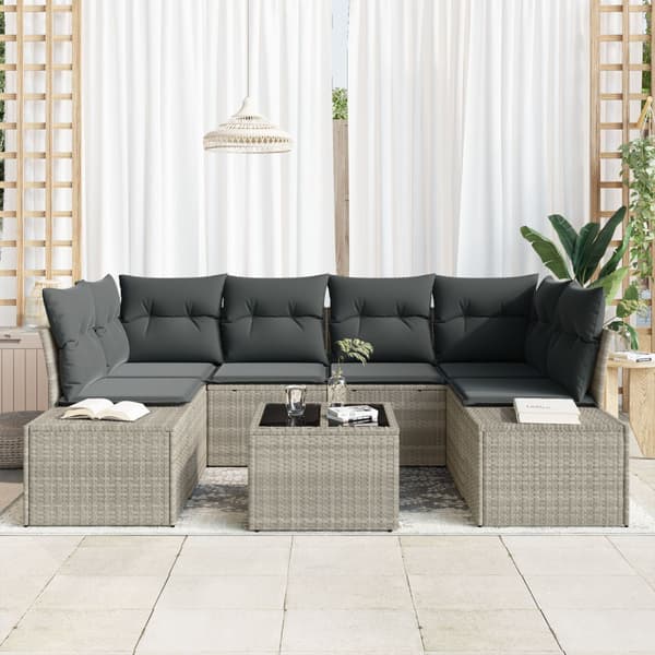 Trädgårdsoffset med kudde 7 pcs Ljusgrå konstrotting