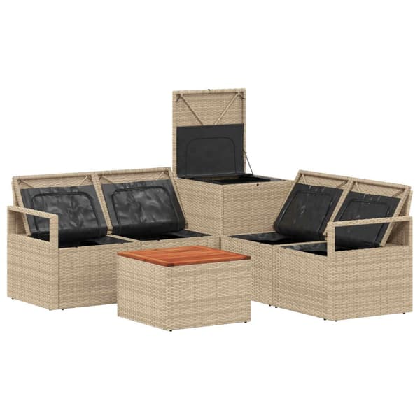 Soffset 6 st Beige och krämvit Poly Rattan och stål