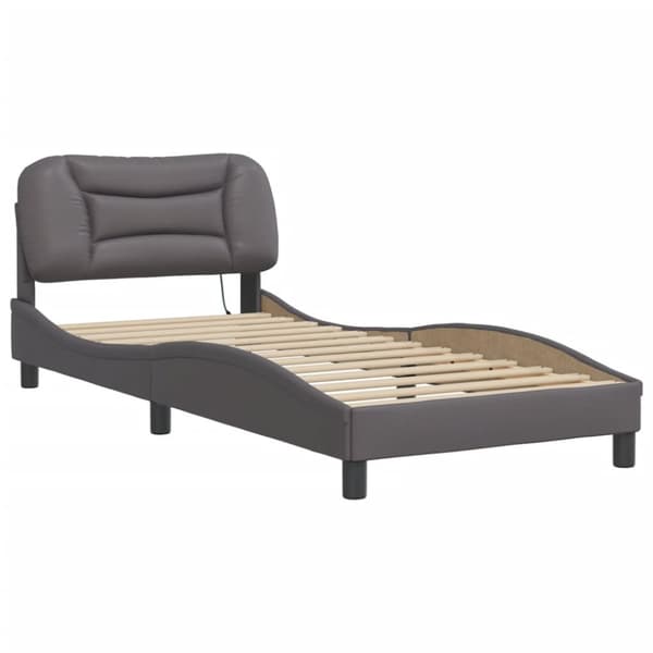 Bed Frame with LED without Mattress "Hvar" Grey 90x190 cm