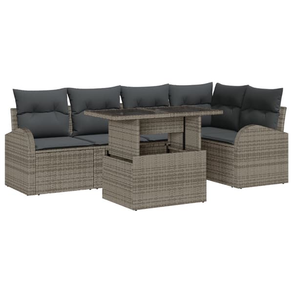 Trädgårdsoffset med kudde med lagring 6 pcs Grå Poly rattan