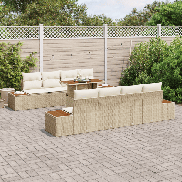 Trädgårdsoffset med lagring 9 pcs Beige Poly rattan