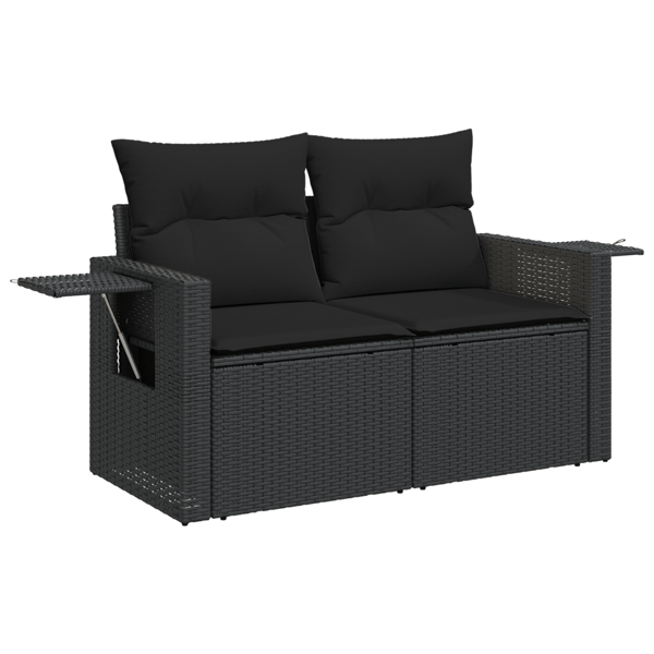 Trädgårdsoffset med kudde 11 pcs Svart Poly rattan